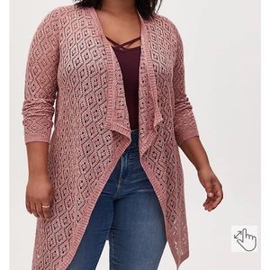 POINTELLE DRAPE FRONT SWEATER